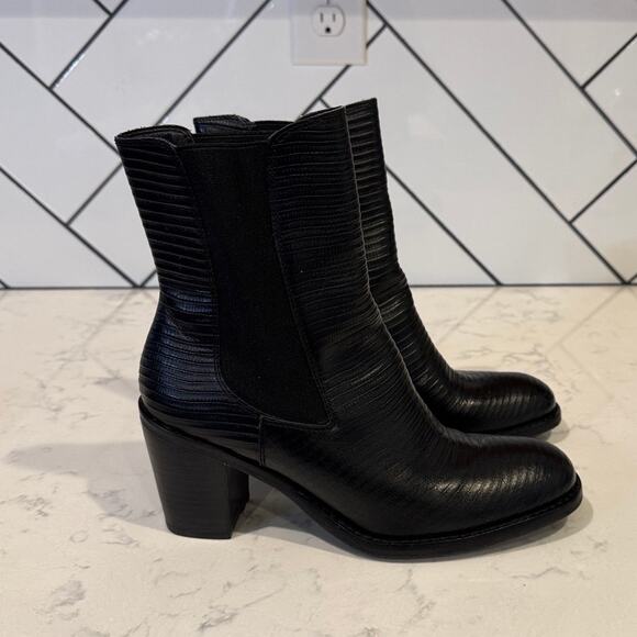 Matisse Mesmerize black textured leather pull-on chunky heel boots size 7 - Picture 5 of 8